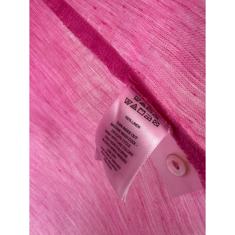 Christian Siriano 100% Linen Button Front Shirt Roll Tab Small Pink Resortwear - Picture 9 of 11
